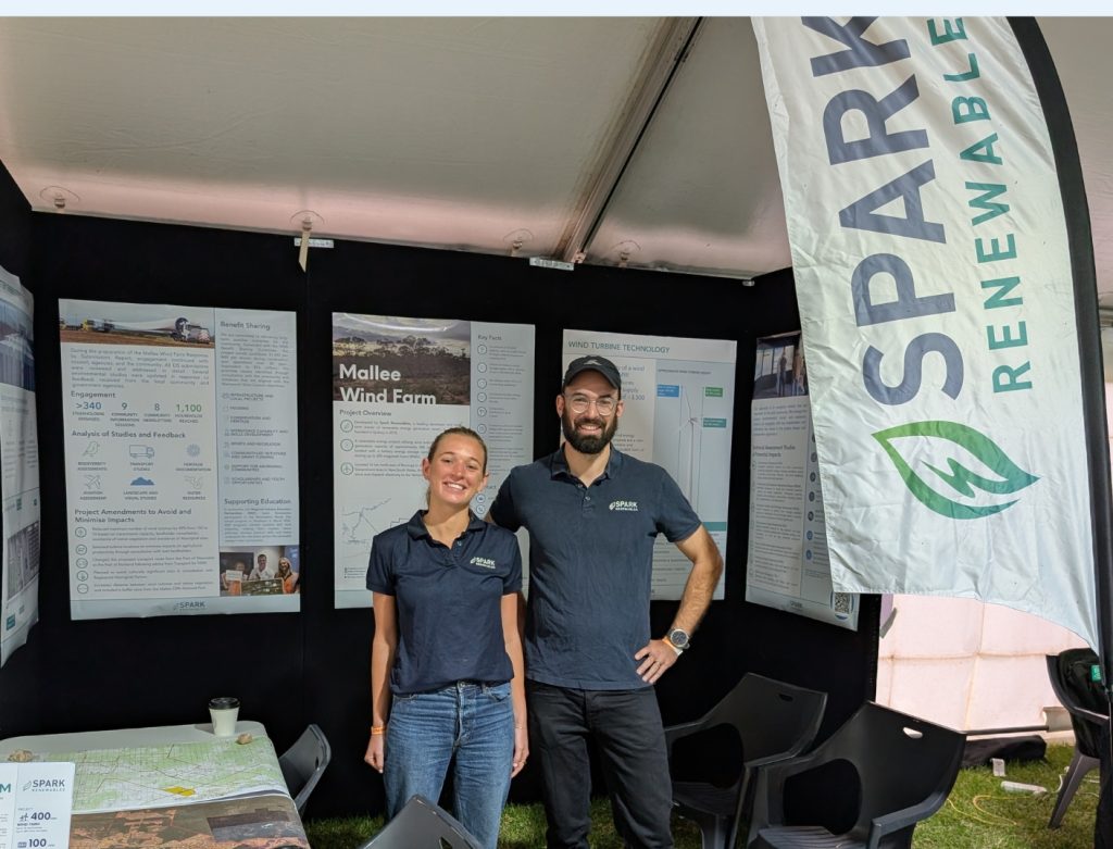 Claudia Nance and Laurie Wallis from Spark Renewables hosting a pop-up stall at the 2026 Mildura Field Days